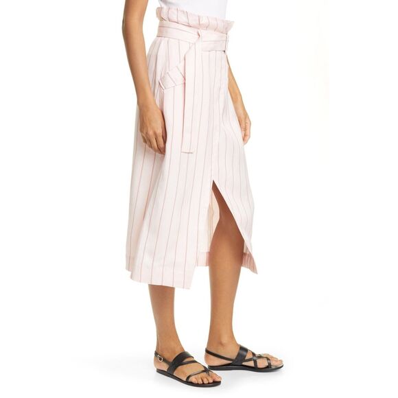 ALC Women's Avril Paperbag Waist Skirt Size‎ 2 Pink Striped Linen Blend - Picture 1 of 9